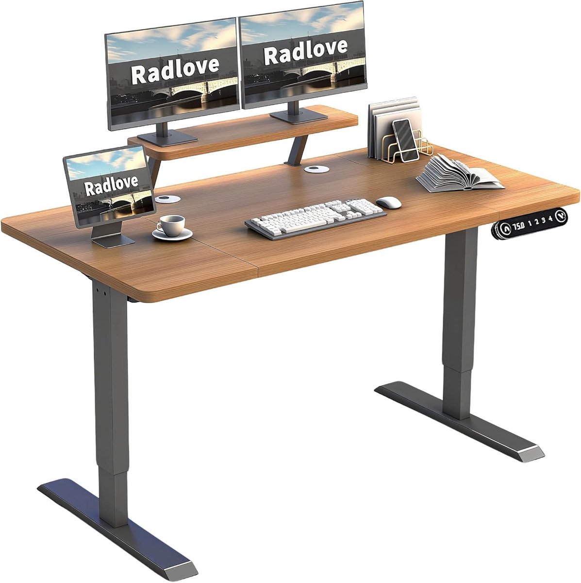 Elektrisch In Hoogte Verstelbaar Bureau 160 x 76 cm met Monitorstand en LED Display