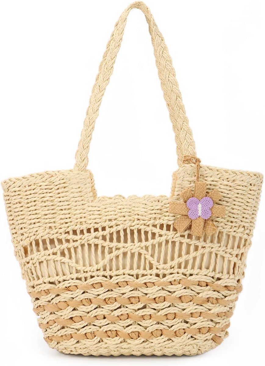 Grote Boho Strooien Strandtas - Handgeweven Zomer Schoudertas voor Dames