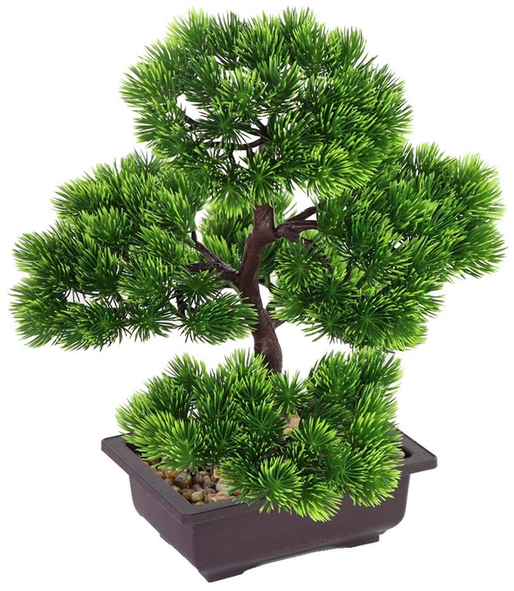 Unyqoos Decoratieve kunstbonsai in pot voor kantoor en woninginterieur, 33 cm, groente
