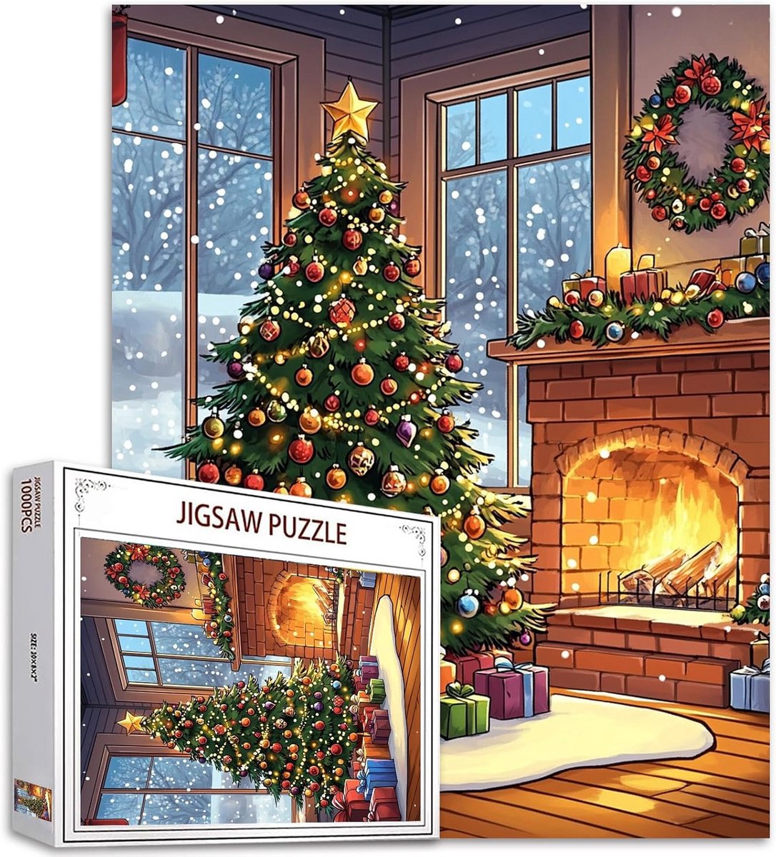 1000 Stuks Puzzel Volwassenen: Winter Landschap met Open Haard - Luxe Legpuzzel