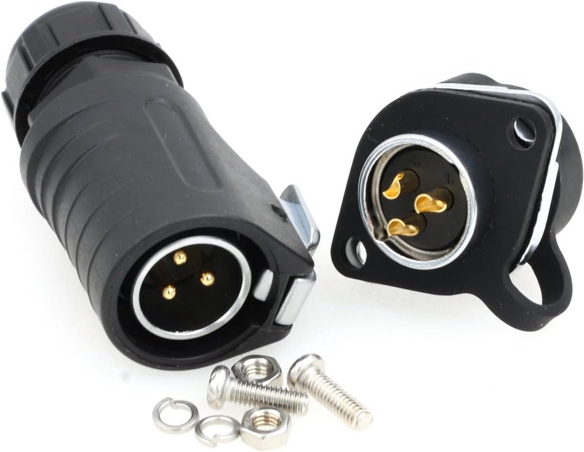 Waterdichte Connector - Paneelmontage Plug - Industriële Energie - IP67 Bescherming - 3 Pin - Zwart