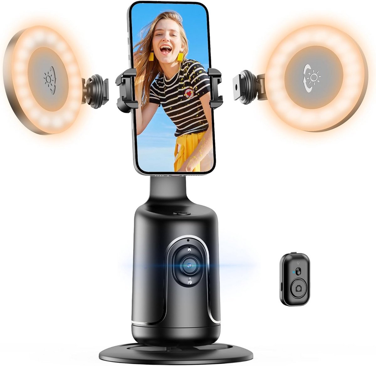 Statief met Automatische Gezichtsherkenning en Selfie Licht - 360° Draaibaar voor Smartphone