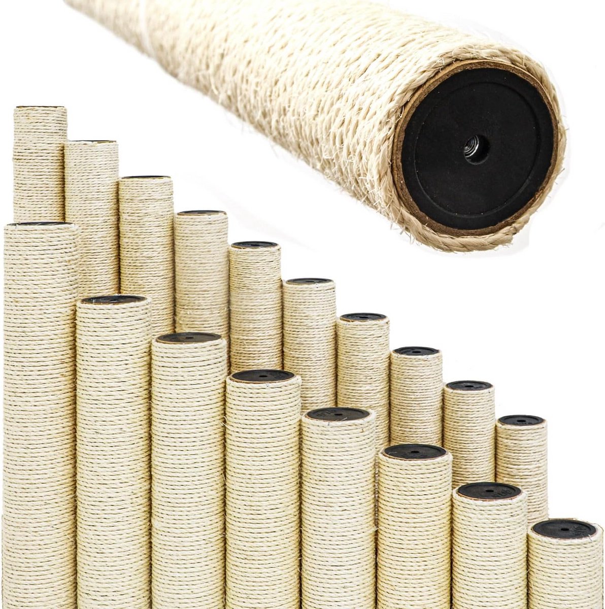 Sisal Krabpaal Paal 50 cm Donkergrijs - Ø 7,1 cm Dikte M10 Schroefdraad - Universele Vervanging voor Kattenboom