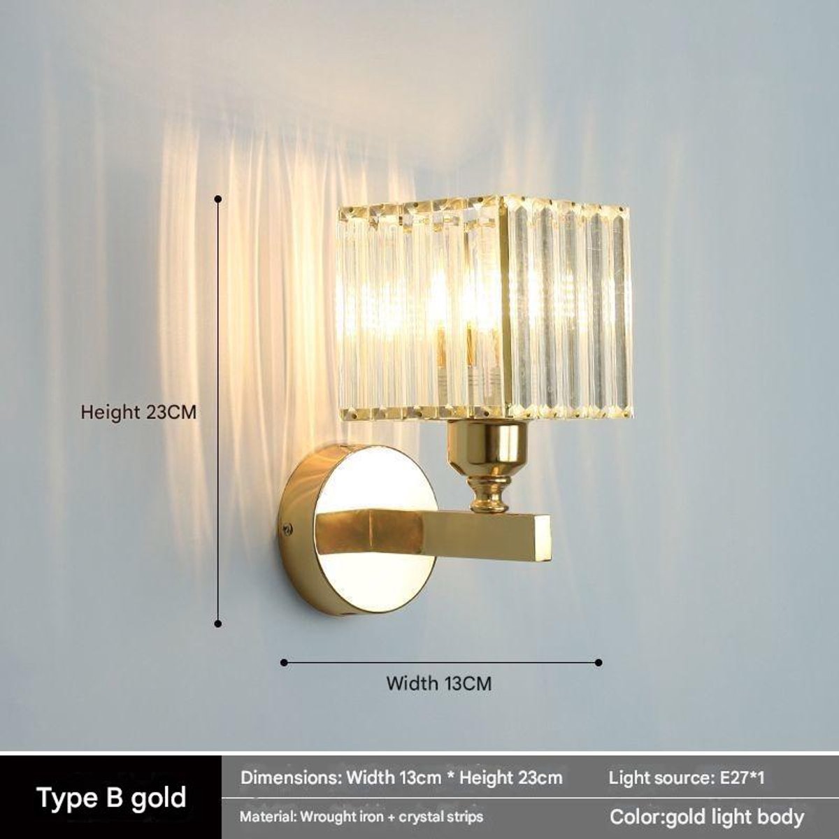 Kristallen wandlamp, moderne wandlamp met glazen kap, interieurdecoratie, geschikt voor slaapkamer, woonkamer en hal - Stijl 6