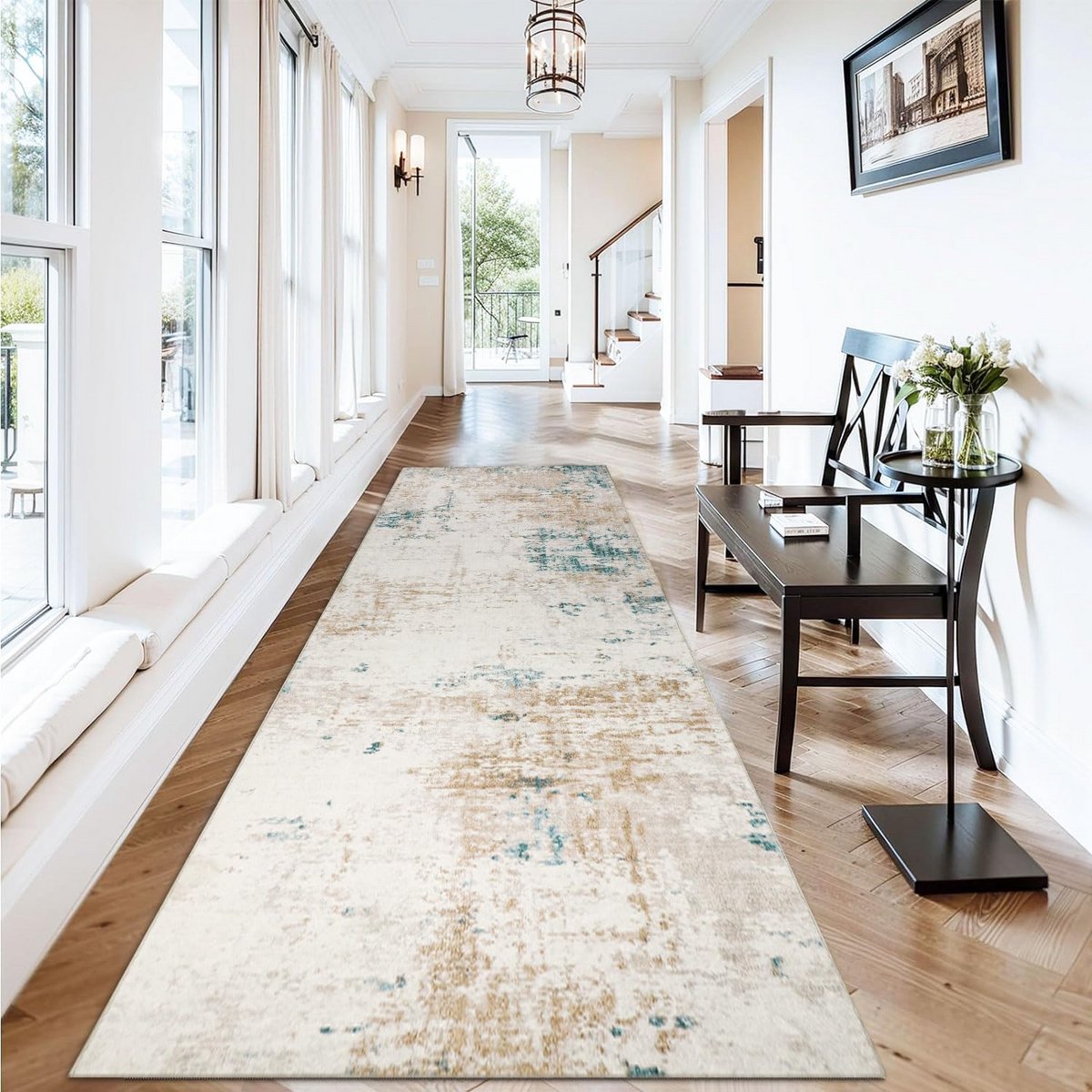 Moderne Runner Kleed 80x200cm - Abstract Beige Hal Kleed - Wasmachine Bestendig