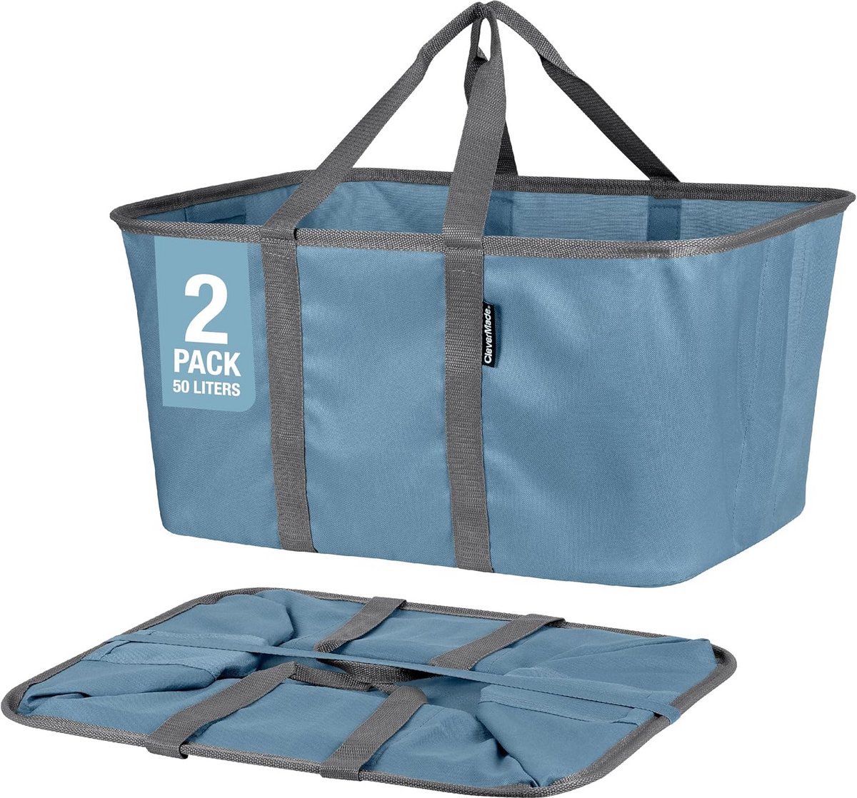 Opvouwbare wasmand - Waszak set - Kleding organiseren - Stevig pop-up frame - 2 stuks 50 liter - Denim/houtskool