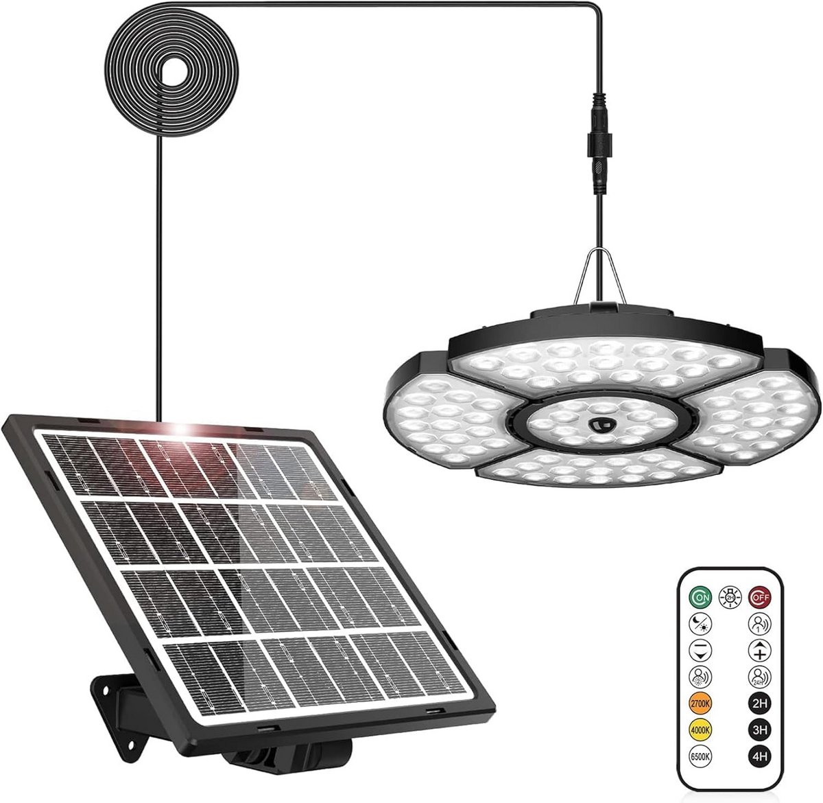 Krachtige Solar LED Buitenlamp met Bewegingssensor en Afstandsbediening - 152 LEDs en 5 Verstelbare Panelen