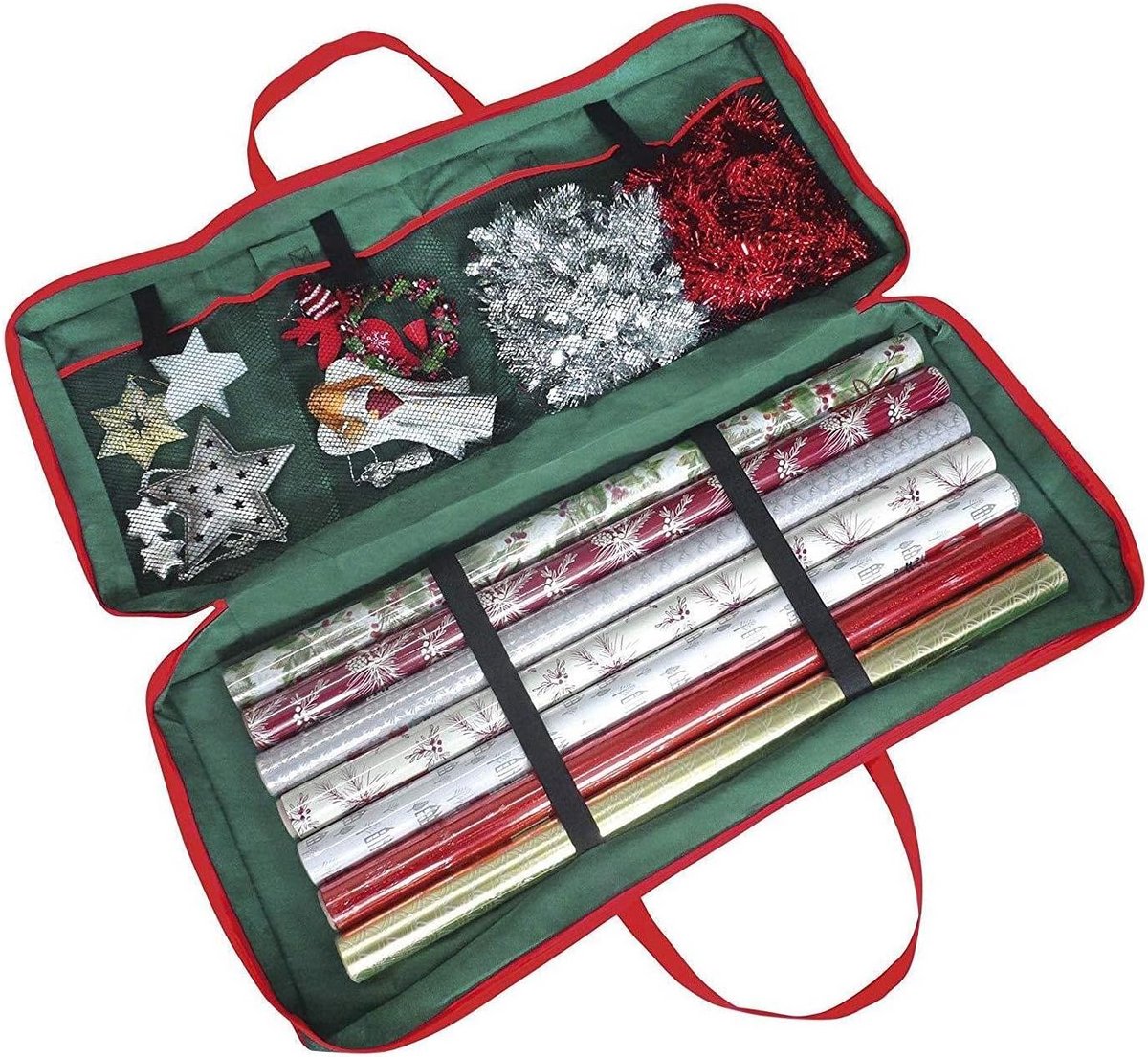 Opbergtas voor Kerstpapier en Versieringen, Organiseer Cadeaupapier