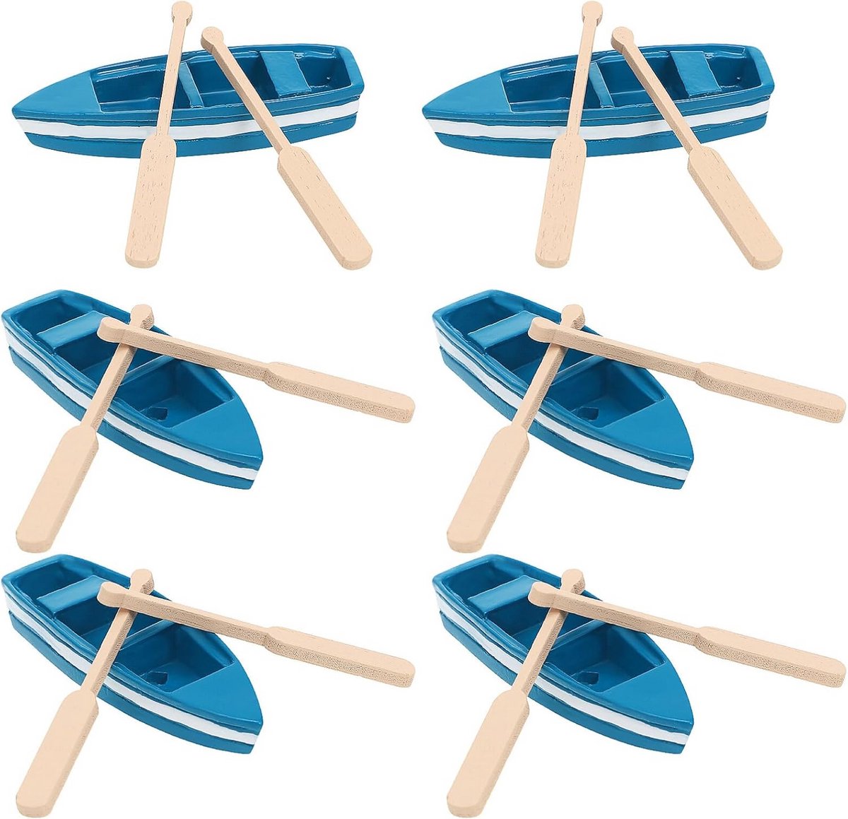 Set van 6 Houten Mini Zeilbootjes met Reling - Decoratie voor Sprookjestuin of Tafel