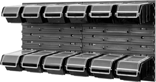 Opslagsysteem wandrek 576 x 390 mm | 25 stuks Box | Stapelboxen Schüttenregal Opslagbakken | Extra sterke wandplaten | Uitbreidbaar | Werkplaatsrek Opbergrek Werkplaatswandrek Steekplank