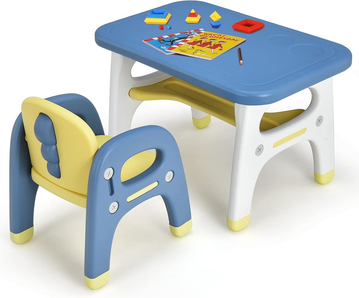 Kindertafel met Stoel Blauw - Peuter Speel- en Eetmeubelset