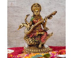 Omslag van Saraswati Beeldje Hindoe Godin van Kennis Muziek en Kunst - Decoratie voor Thuis en Kantoor (20 cm)