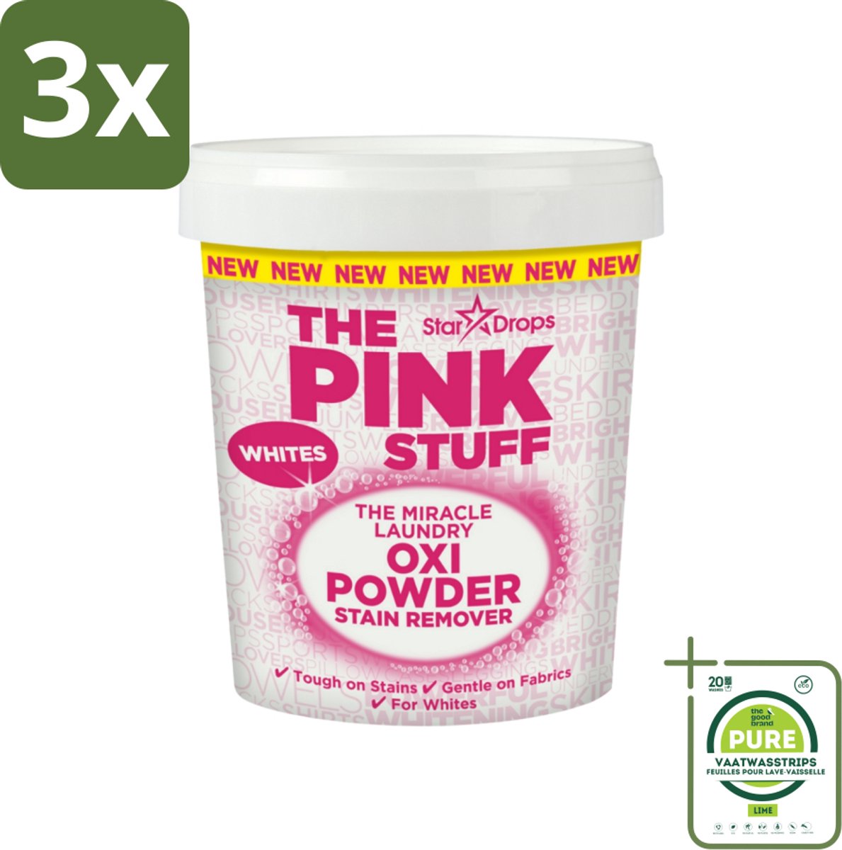 3 x The Pink Stuff - Vlekverwijderaar - Voor Witte Was - 1kg - Grootverpakking - Vlekkenverwijderaar - Witte Was - Vlekken Verwijderen - Wasmiddel - Waspoeder