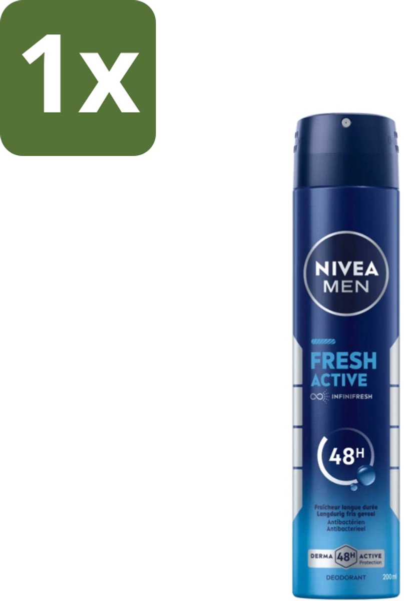 1 x Nivea - Deo Spray XL - Fresh Active - 48 Uur Lang Werkend - 200 ml - NIVEA MEN Deodorant Spray - Fresh Active - 48 Uur Bescherming - Anti-geur - Oceaanextracten