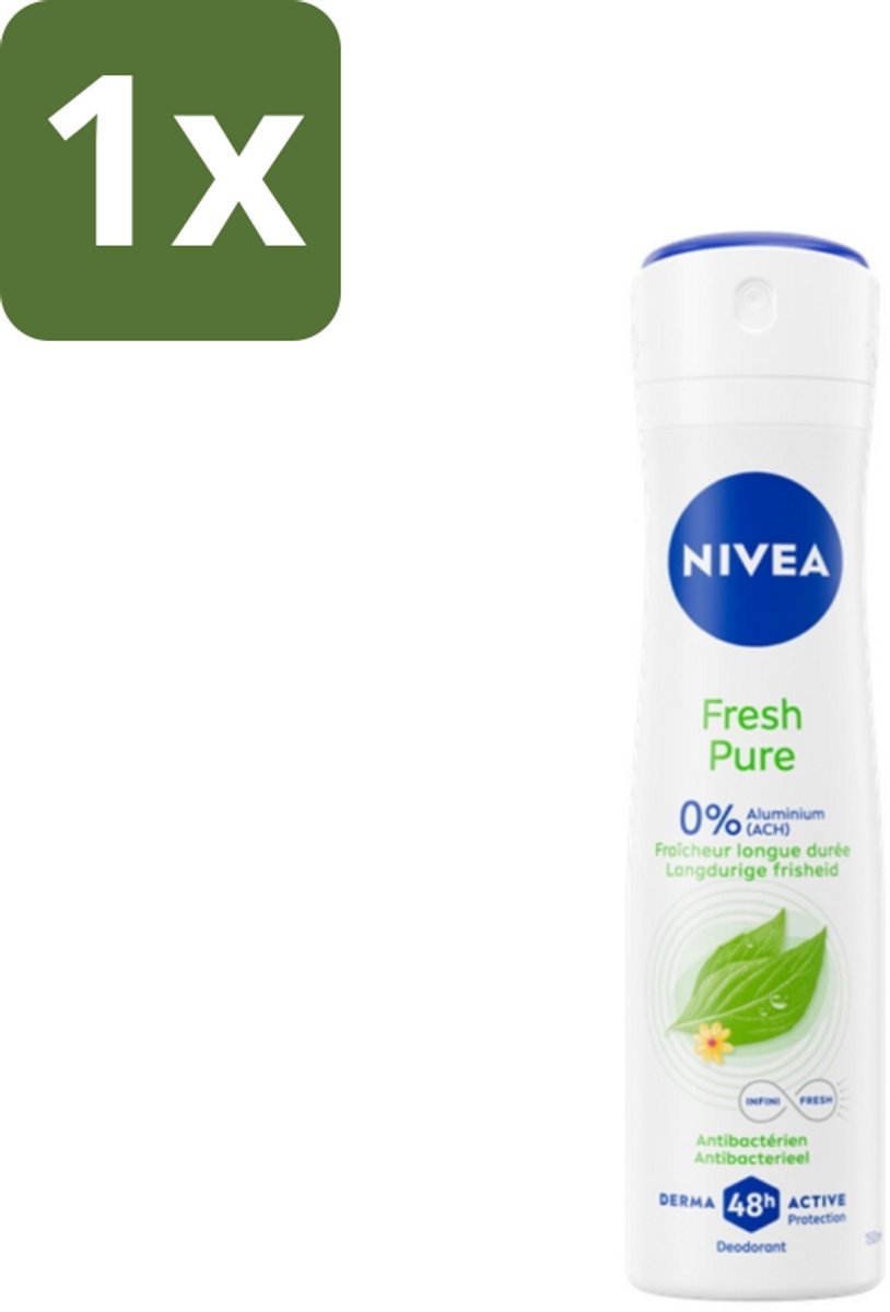 1 x Nivea - Deodorant - Spray - Fresh Pure - Langdurige Frisheid - 150 ml - NIVEA Fresh Pure Deodorant Spray - 48 Uur Geurbescherming - Aluminiumvrij Deodorant - Frisheid - Geur