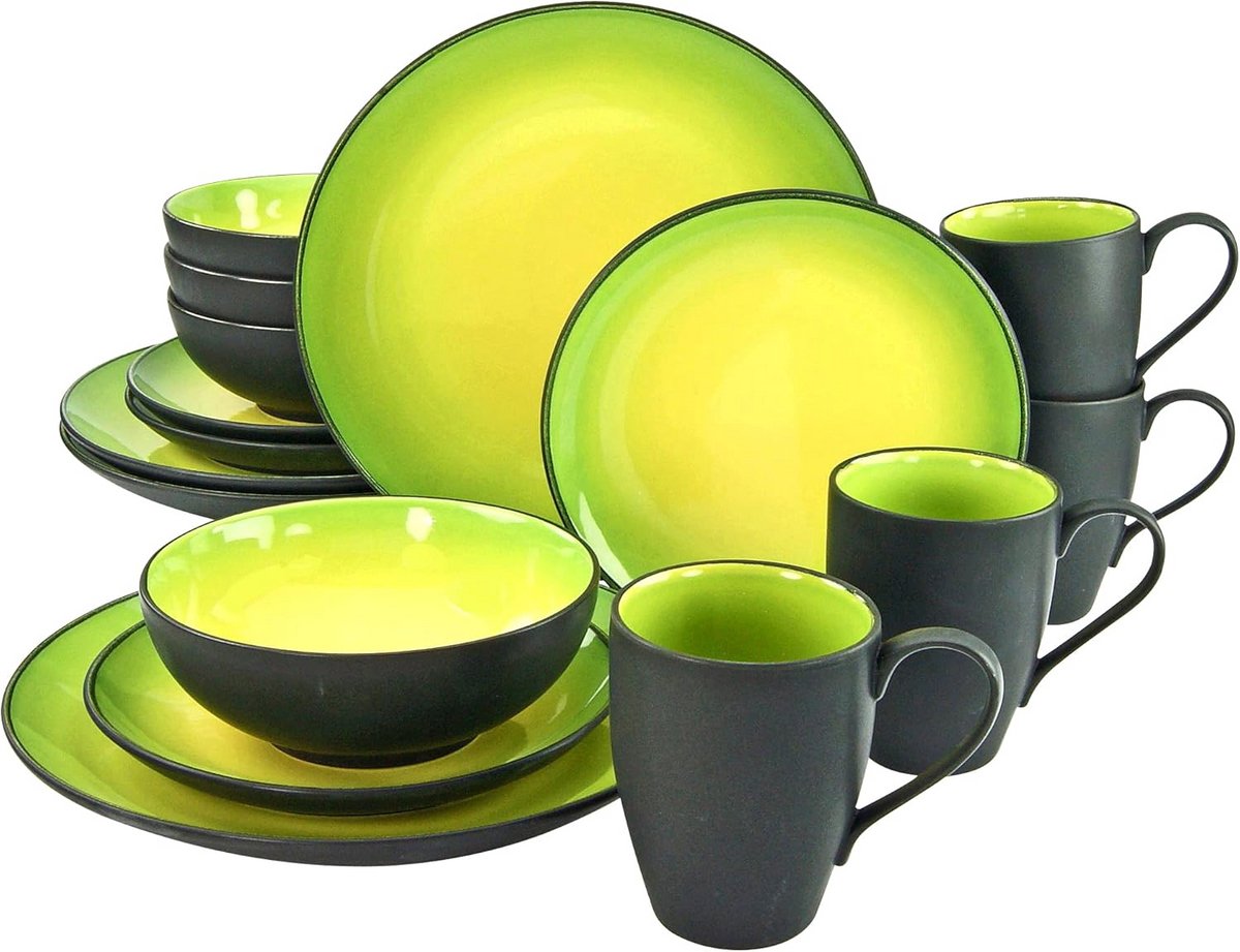 16-Delig Steengoed Servies Set Groen - Combi Service voor 4 Personen