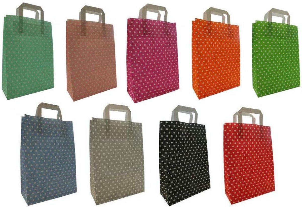 100 Gekleurde Papieren Draagtassen Rood-Wit Gestipt Duurzame Winkelzakken
