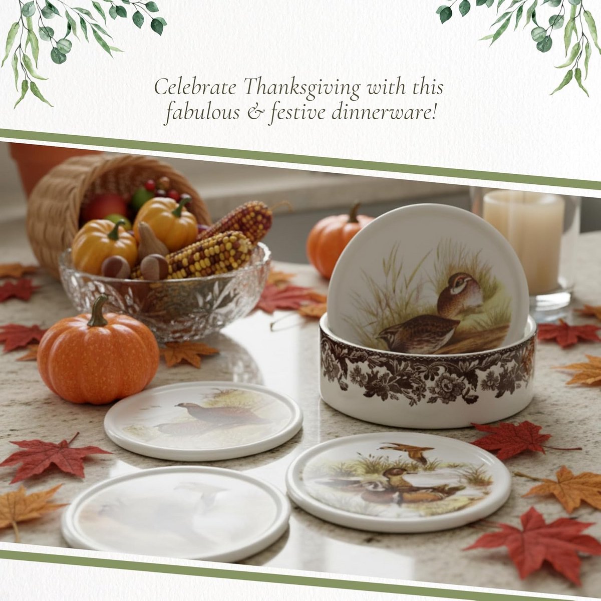 Set van 4 Keramische Onderzetters met Houder, Bosdieren Design