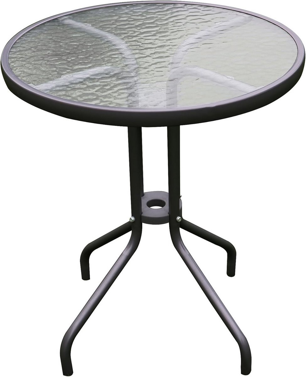Ronde Balkontafel Bistrotafel met Glasplaat en Metalen Frame – Ø 60 x H 70 cm Buiten en Binnen