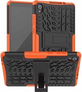Voor Lenovo Tab M8 (2020) TB-8705F 8.0 inch Bandentextuur Schokbestendig TPU + PC beschermhoes met houder (oranje)