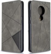 Voor Nokia 6.2 / 7.2 ruit textuur horizontale flip magnetische lederen tas met houder en kaartsleuven (grijs)