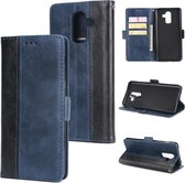Voor Galaxy J8 Retro Texture Contrast Color Splicing Horizontal Flip TPU + PU Leather Case met Card Slots & Holder & Wallet (Blue)