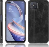 Voor Oppo A92s schokbestendig naaien koe patroon huid PC + PU + TPU Case (zwart)