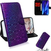 Voor xiaomi redmi k20 / k20 pro effen kleur kleurrijke magnetische gesp horizontale flip pu lederen case met houder & kaartsleuven & portemonnee & lanyard (paars)