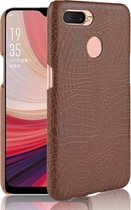 Voor Oppo A12 Shockproof Crocodile Texture PC + PU Case (bruin)