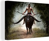 Guerrier thaïlandais et son buffle sur toile 2cm 140x90 cm - Tirage photo sur toile (Décoration murale salon / chambre)