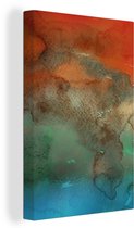 Canvas Schilderij Waterverf - Oranje - Blauw - Groen - 20x30 cm - Wanddecoratie