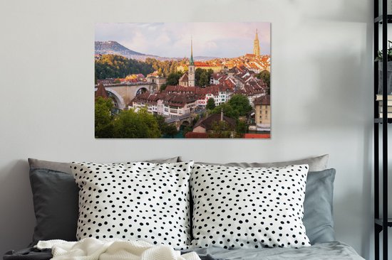 Rayons de soleil sur la ville de Berne 90x60 cm - Tirage photo sur toile (Décoration murale salon / chambre) / Villes européennes Peintures sur toile