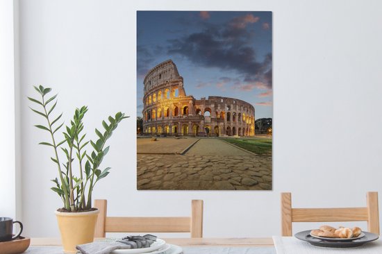Colisée illuminé à Rome 60x80 cm - Tirage photo sur toile (Décoration murale salon / chambre) / Villes européennes Peintures sur toile