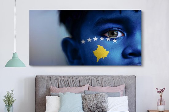 Drapeau du Kosovo sur toile 2cm 160x80 cm - Tirage photo sur toile (Décoration murale salon / chambre)