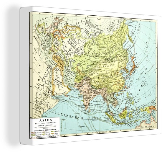 Carte du monde classique Asie - 120x90 cm - Toile