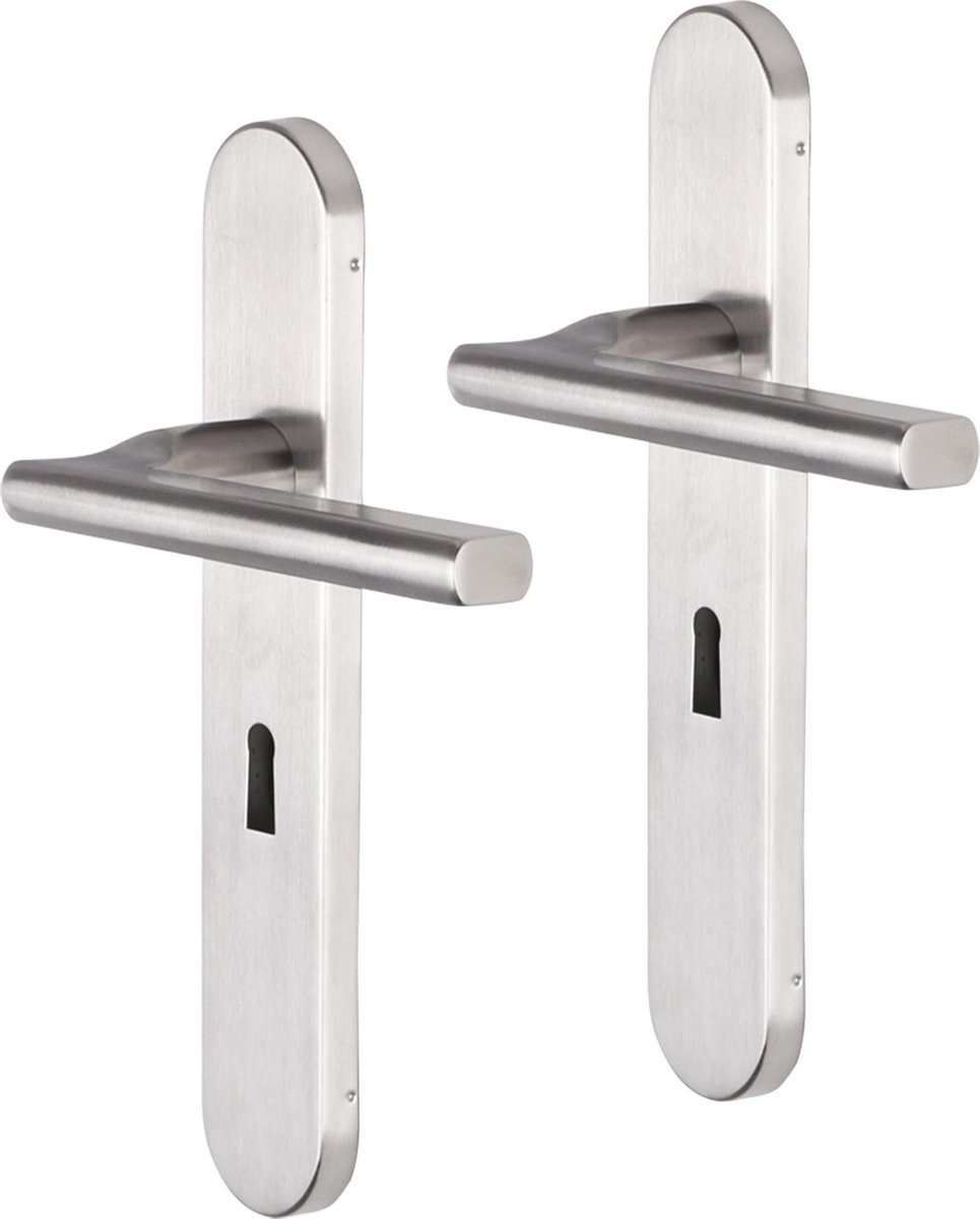 Deurkruk - Impresso Kirby - Voor binnen - Ovaal - deurschild met sleutelgat - RVS - 2 stuks