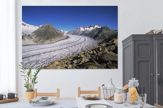 Le glacier d'Aletsch dans le canton suisse du Valais avec ciel clair Toile 180x120 cm - Tirage photo sur toile (Décoration murale salon / chambre) XXL / Groot format!