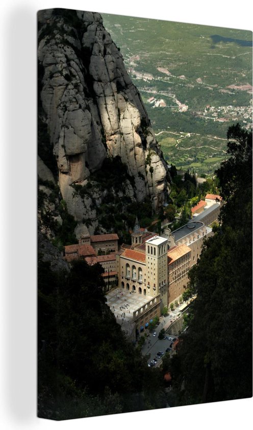 Montserrat klooster tussen bergen Canvas 120x180 cm - Foto print op Canvas schilderij (Wanddecoratie)
