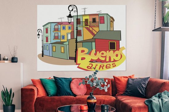 Illustration du quartier de La Boca à Buenos Aires toile 160x120 cm - Tirage photo sur toile (Décoration murale salon / chambre) XXL / Groot format!