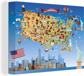 Une illustration d'une carte de dessin animé de New York et des USA toile 80x60 cm - Tirage photo sur toile (Décoration murale salon / chambre)
