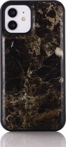 Apple iPhone 12 Mini Hoesje - Mobigear - Marble Serie - Gehard Glas Backcover - Zwart - Hoesje Geschikt Voor Apple iPhone 12 Mini