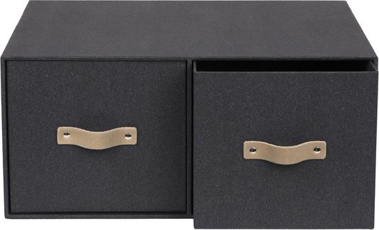 Bigso Box of Sweden Set van 2 opbergdozen met deksel, ronde opbergbox met leren riem, grote en kleine hoedendoosjes van vezelplaat en papier in linnenlook, zwart