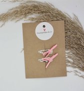 Haarspeldjes - 'Sofie' - 3cm - 4cm - zwarte klik-klak - zilveren klik-klak - strik - suedeveter roze — 4 cm (zilver)