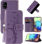 Voor Samsung Galaxy A71 5G Reliëf Lucky Tree Horizontale Flip Lederen Case met Houder & Kaartsleuf & Portemonnee & Lanyard (Paars)