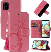 Voor Samsung Galaxy Note10 Lite/A81 Reliëf Lucky Tree Horizontale Flip Lederen Case met Houder & Kaartsleuf & Portemonnee & Lanyard (Roze)