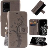 Voor Samsung Galaxy Note20 Ultra Reliëf Lucky Tree Horizontale Flip Lederen Case met Houder & Kaartsleuf & Portemonnee & Lanyard (Grijs)