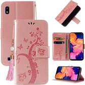 Voor Samsung Galaxy M01 Reliëf Lucky Tree Horizontale Flip Lederen Case met Houder & Kaartsleuf & Portemonnee & Lanyard (Rose Goud)