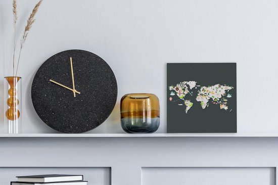 Peintures Toiles Wereldkaart Enfants - Illustrations - Couleurs - 20x20 cm - Décoration murale