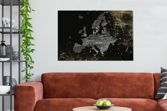 Toile Peinture Carte - Europe - Grijs - 120x80 cm - Décoration murale