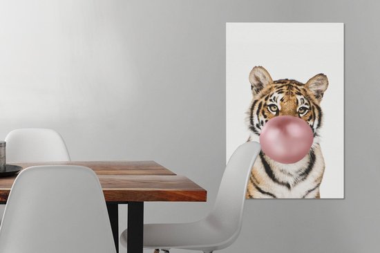 Toile peinture enfants - Tigre - Animaux - Bubble gum - Garçon - Fille - Enfant - Décoration murale filles - Décoration murale garçons - 40x60 cm